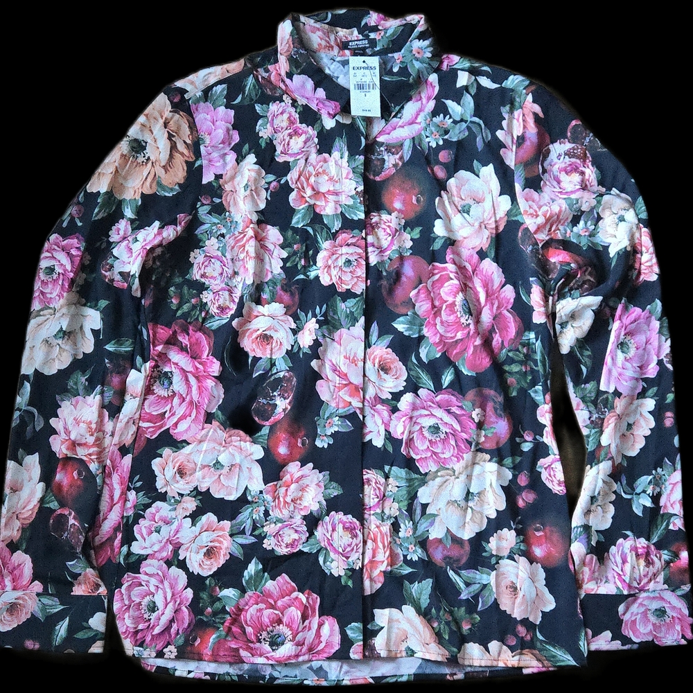 Express Pink and Black Floral Women's Shirt